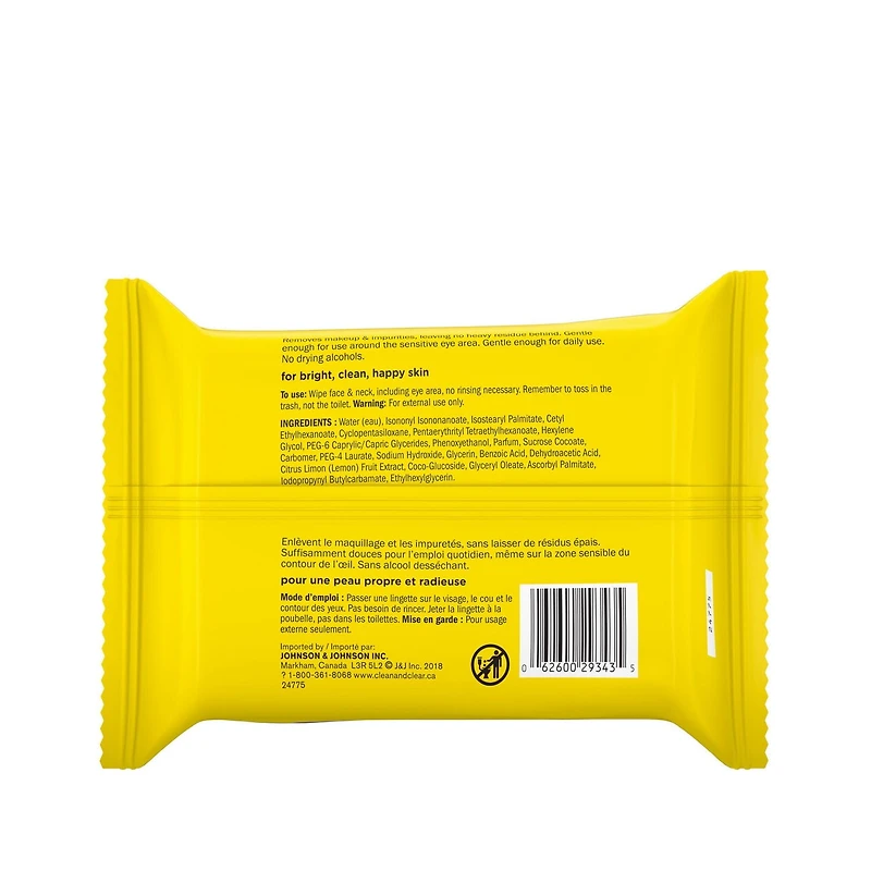 Clean & Clear Lemon Cleansing Face and Makeup Wipes, with Vitamin C