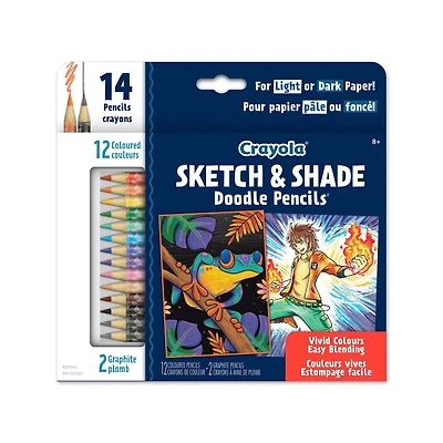 Sketch & Shade Doodle Pencils Crayola, boîte de 14 Hautement pigmentees crayons de couleur