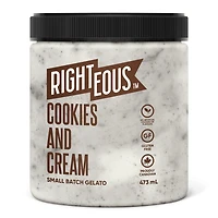 RT COOKIES & CREAM - FRENCH RIGHTEOUS GELATO BISCUITS ET CRÉME-Glace italienne à la vanille parsemée de gaufrettes au chocolat sans gluten.