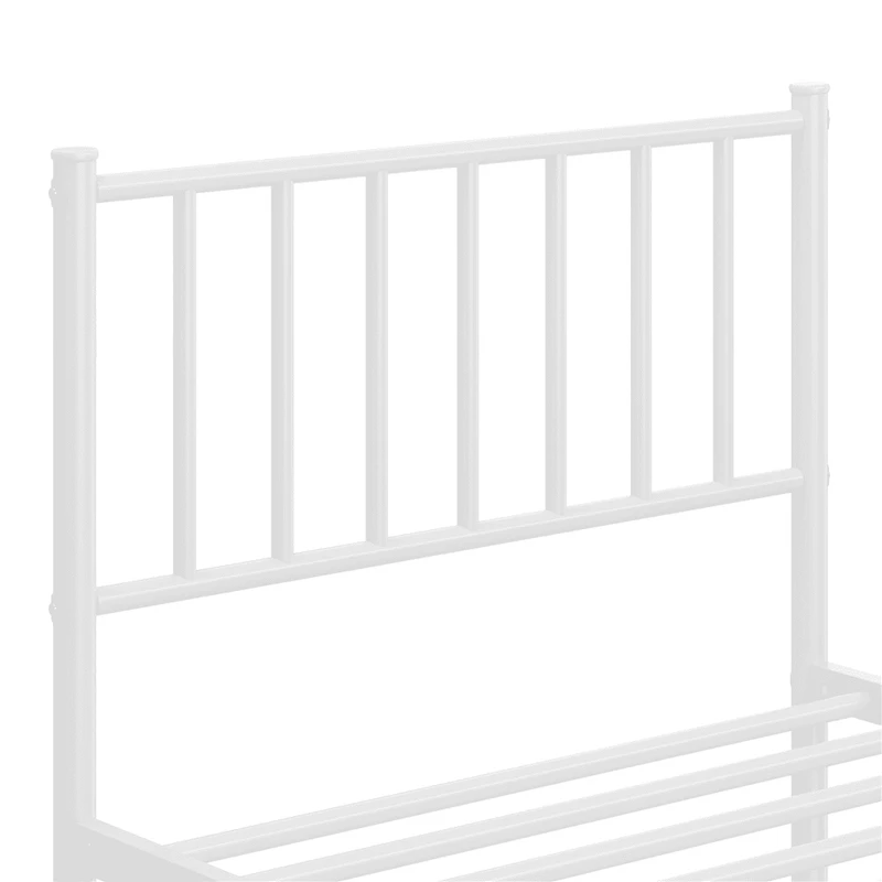 Fullfurnique Minimalist Metal Bed Frame with Vertical Bar Headboard and Footboard, Queen, White