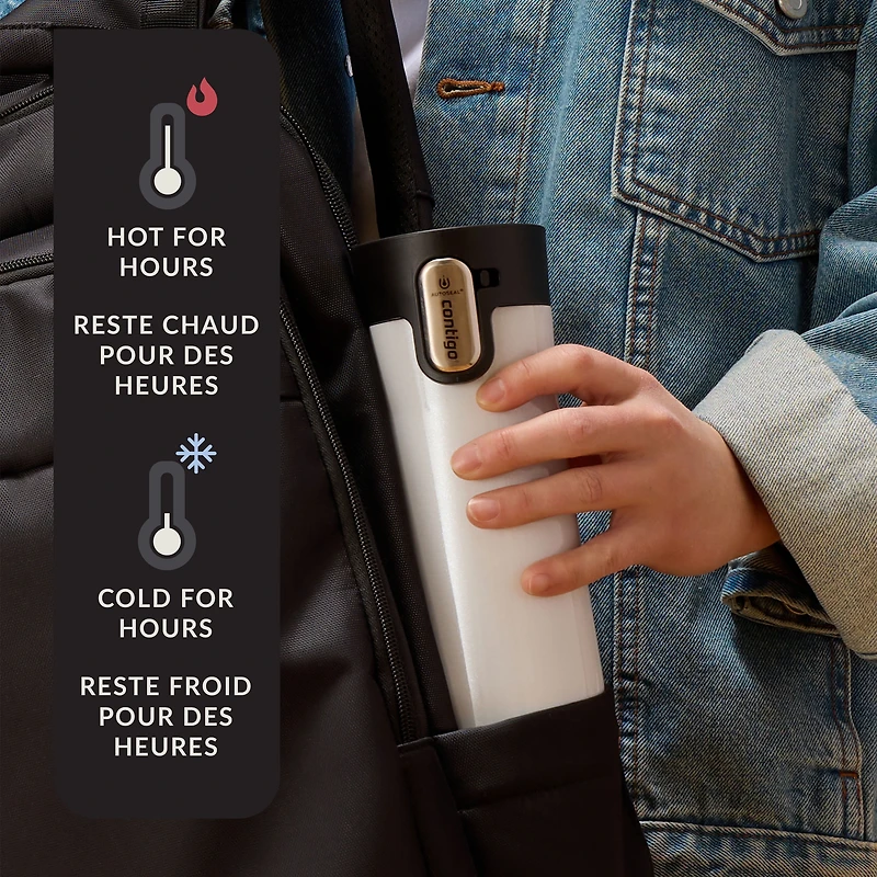 Tasse de voyage en acier inoxydable à isolation sous vide Contigo AUTOSCELLABLE West Loop 3.0 avec couvercle facile à nettoyer, 591 ml (20 oz), Sel perle givrée