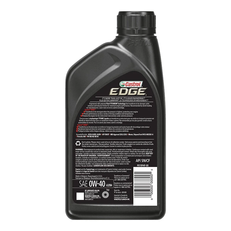 Castrol Edge 0W40 A3/B4 Full Synthetic Euro Spec Engine Oil, Full Synthetic Euro Spec Engine Oil