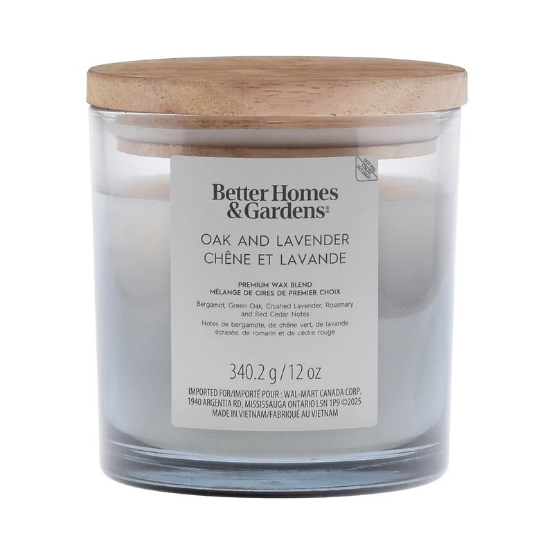 Better Homes & Gardens Scented 2-wick 12 oz. Parrafin Wax Ombre Jar Candle, Oak & Lavender, Parrafin Wax Blend