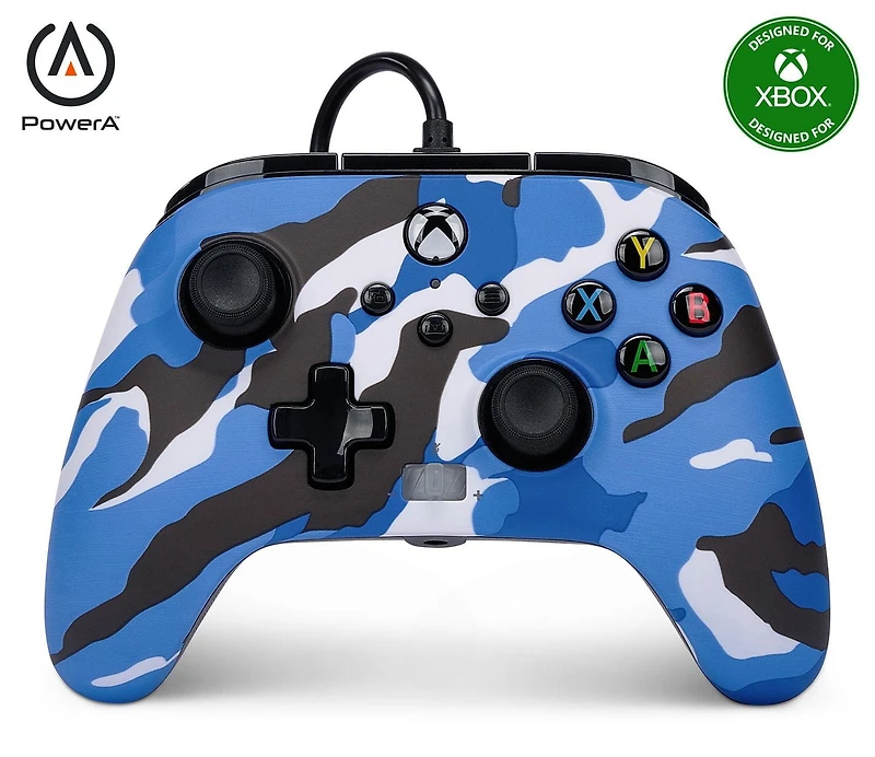 Manette câblée améliorée de PowerA pour Xbox Series X|S - Camouflage bleu