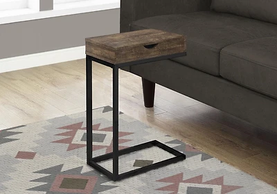 Monarch Specialties Accent Table, C-shaped, End, Side, Snack, Storage Drawer, Living Room, Bedroom, Metal, Laminate, Brown, Black, Contemporary, Modern