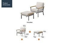 SONGMICS HOME Sencillo Collection - Patio Furniture Set, Armchair with Ottoman, Rattan, Faux Wood, Gray and Beige