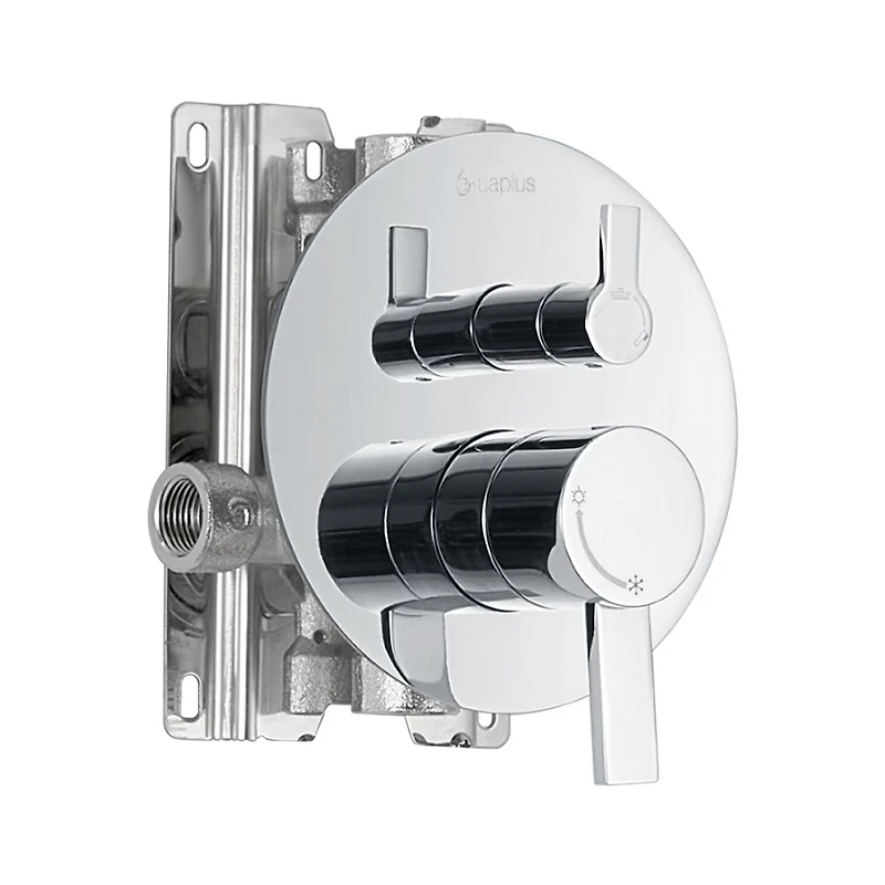 akuaplus® Chrome 3-Way diverter Pressure Balance Bath Shower Valve Set round w/ 1-Set Shower head and Spout