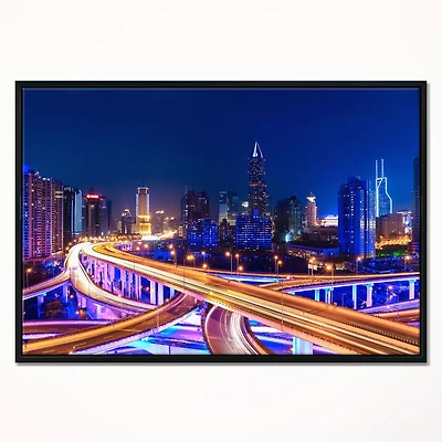 Design Art Interchange Overpass at Night Skyline Framed Canvas Art Print