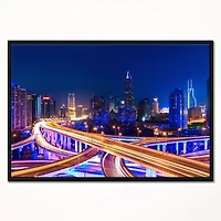 Design Art Interchange Overpass at Night Skyline Framed Canvas Art Print