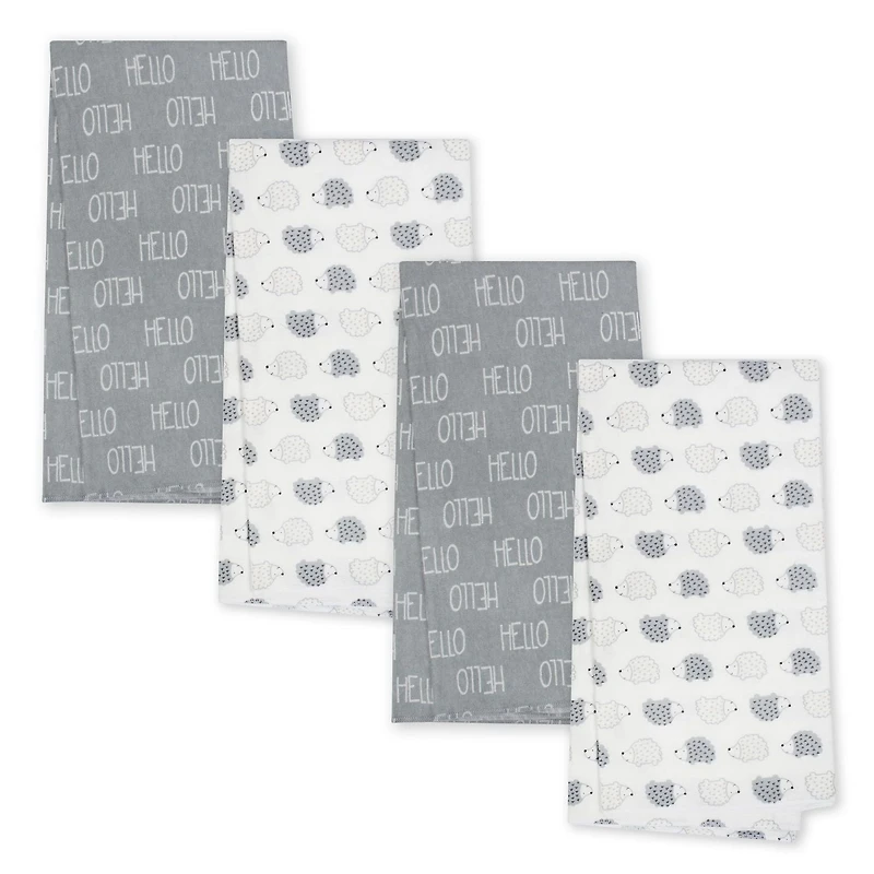 Gerber Organic 4-Pack Flannel Blankets, Hedgehog and Hello