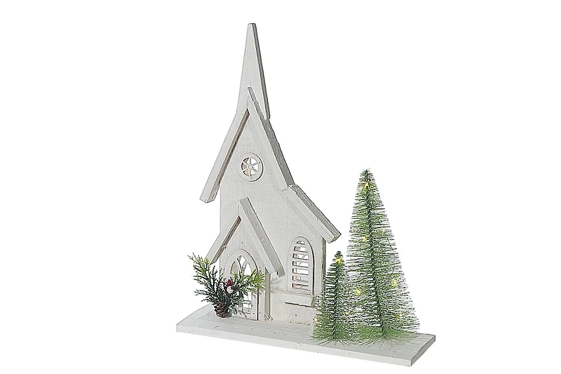 Église En Bois Blanc À Led 13,78"