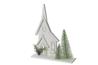 Église En Bois Blanc À Led 13,78"