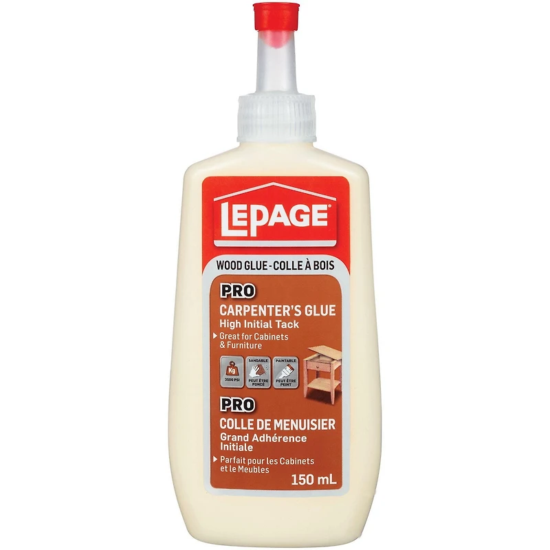 Colle à bois Pro de LePage pour menuisiers 150 ml, adhérence plus forte que le bois