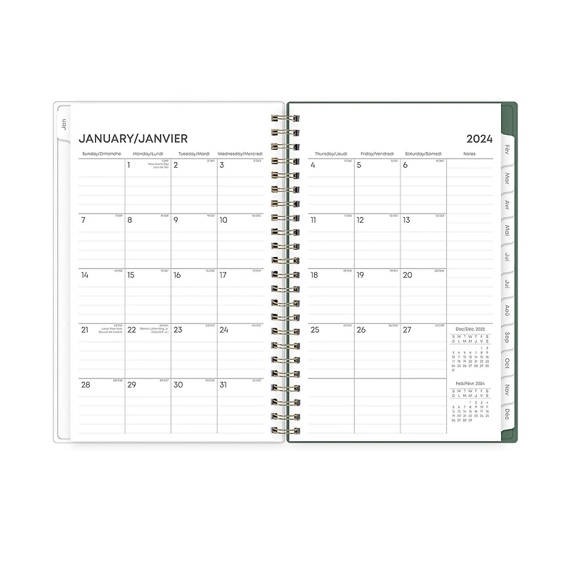 Agenda hebdomadaire/mensuel 2024, 5 po x 8 po, Blue Sky, Monroe Light