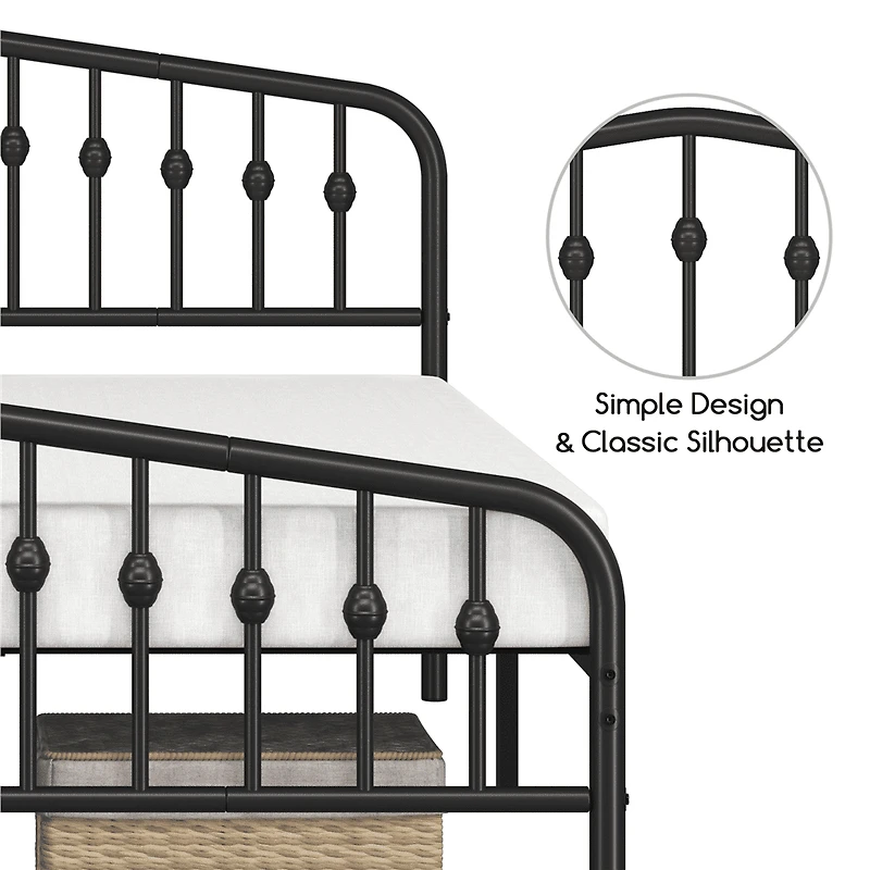 Fullfurnique Modern Metal Bed Frame with Arched Headboard and Footboard, Queen, Black