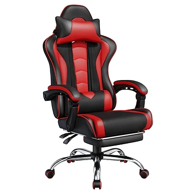 Fullfurnique Ergonomic High Back Gaming Chair with Slide Out Footrest, Black/Red