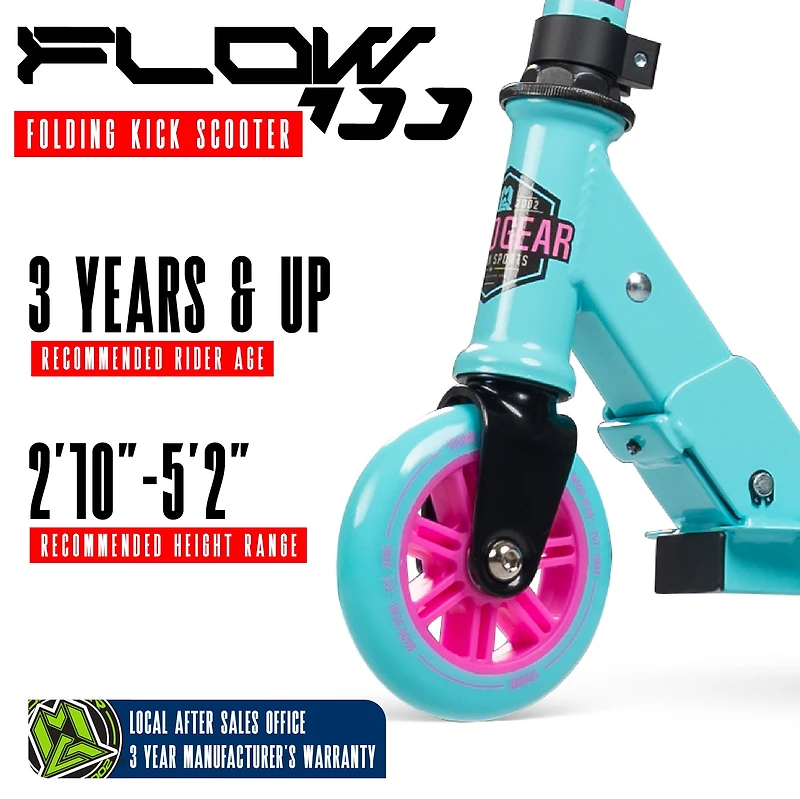 Trottinette pliante pour enfants de 5 à 10 ans – Carve 100 – cadre en acier léger, guidon réglable, roues lisses de 100 mm – sarcelle – Madd Gear Trottinette pliante 3 ans et plus