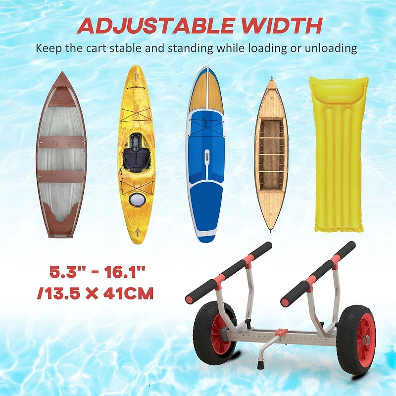 Soozier Kayak Cart with Adjustable Width and Large Wheels, Red