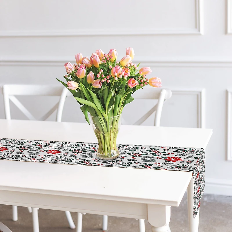 Chemin De Table En Coton (137 Cm) (Gui Et Poinsettia) - Lot De 2