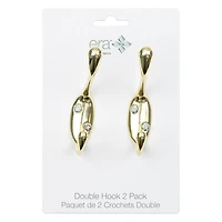 Era Double Hook 2-Pack Gold, 3.25 x 0.75 x 2.25 in.