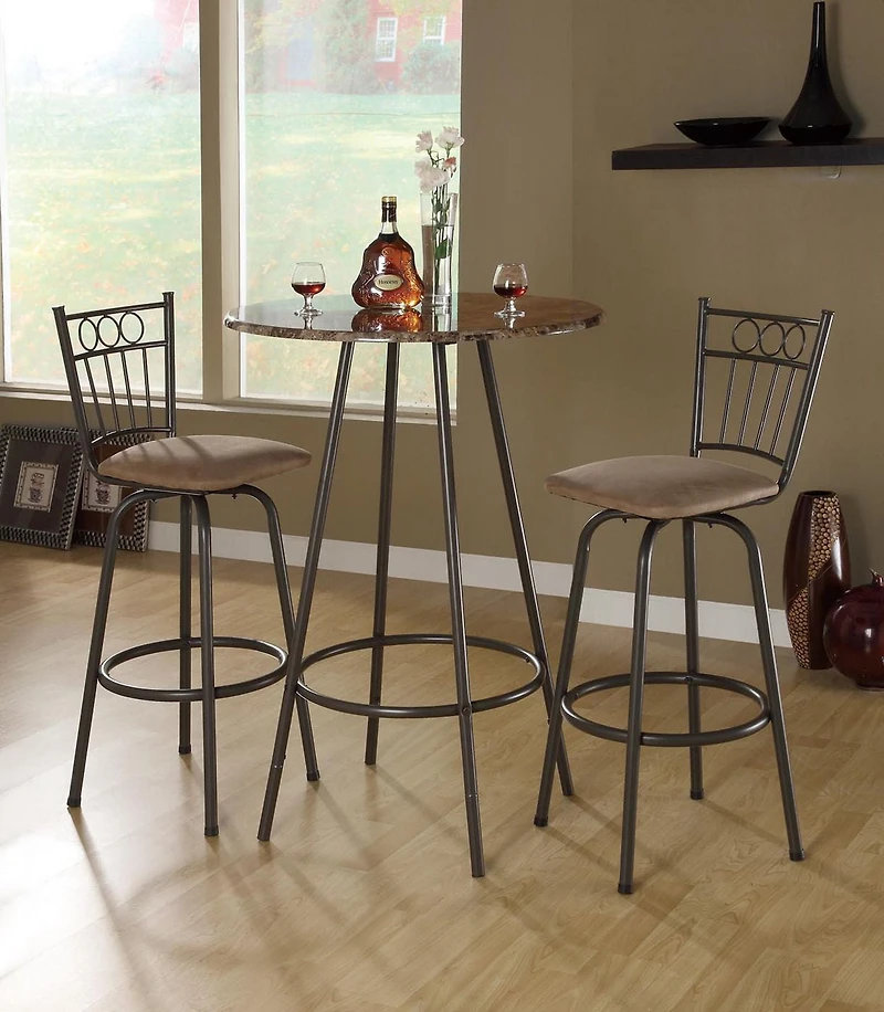 Monarch Specialties Bar Maison, Table De Bar, Hauteur Bar, Pub, 30" Rond, Petit, Cuisine, Métal, Stratifié, D'aspect Marbre Brun, Contemporain, Moderne