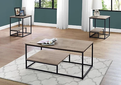 Monarch Specialties Ensemble De Table, Ensemble 3pcs, Café, Bout, Côté, Accent, Salon, Métal, Stratifié, Brun, Noir, Contemporain, Moderne