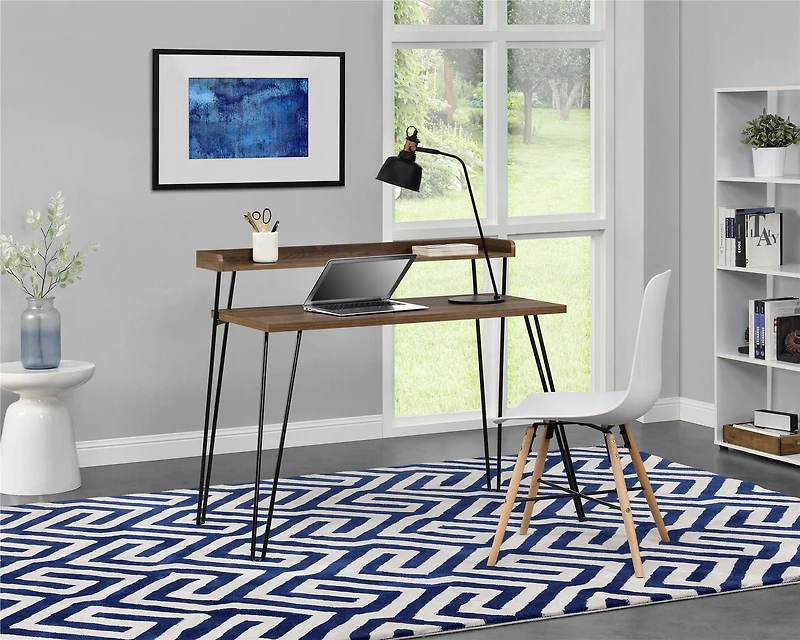 Ameriwood Home Haven Retro Computer Desk with Riser, Olive Green with Gold Legs