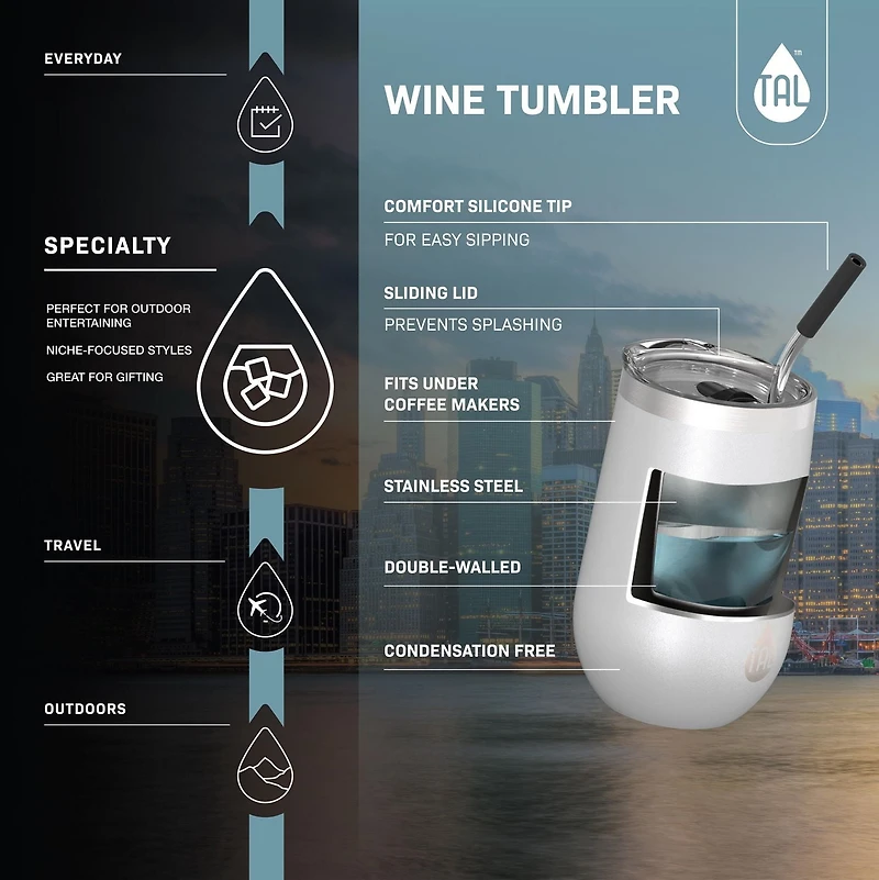 TAL Stainless Steel Wine Tumbler 12 fl oz, Mint, Water Bottle