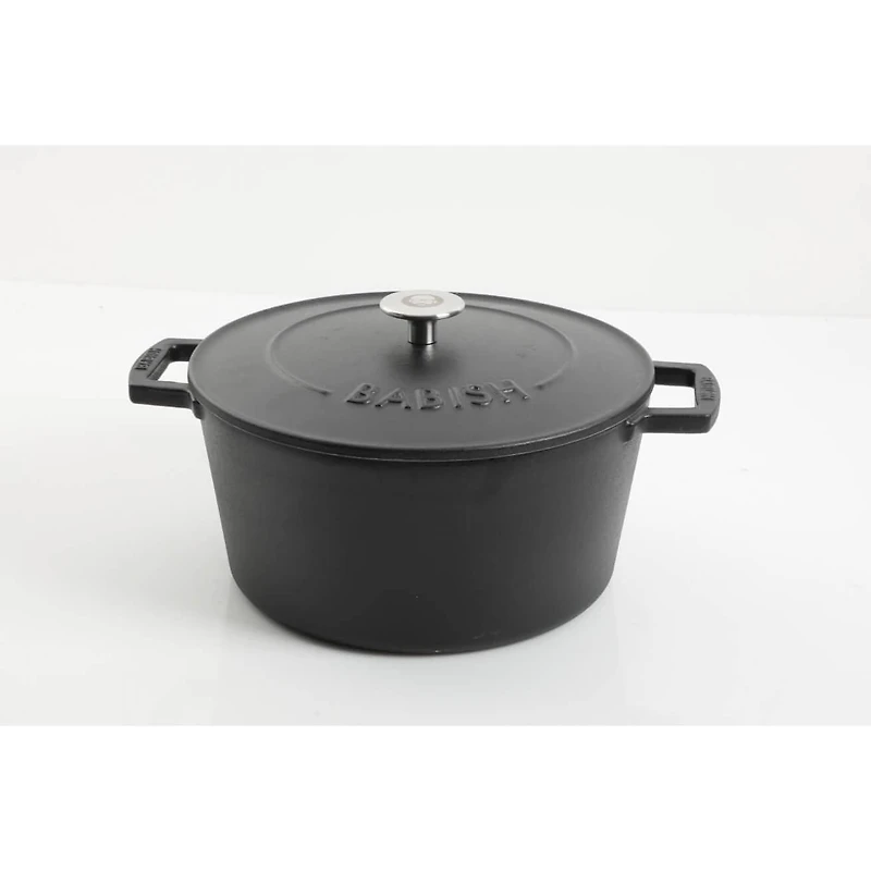 Babish Four hollandais rond en fonte émaillée avec couvercle, 6 litres, noir mat