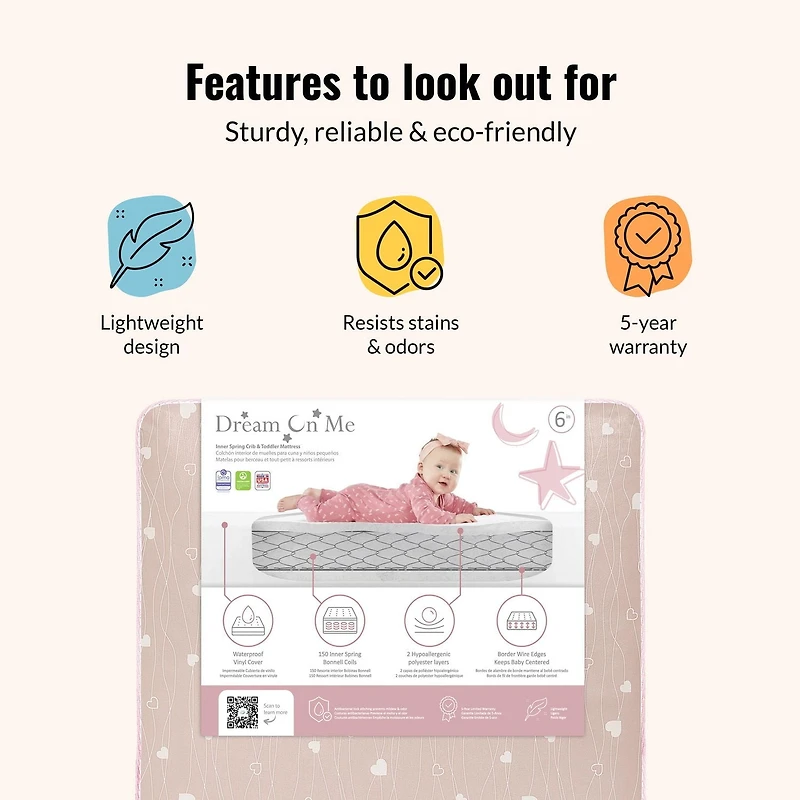 Dream On Me Modern Love Crib and Toddler Mattress / Greenguard Gold Environment Safe Baby Mattress/ JPMA Certified Infant Mattress / Waterproof Vinyl Cover/ Maximum Support and Safety
