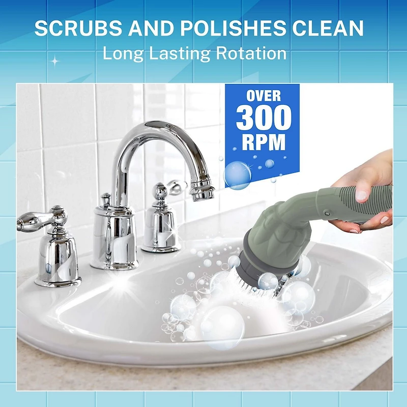 Bell + Howell Scrubtastic Express Olive Green Rechargeable Handheld Power Scrubber – Cordless Bathroom Cleaner