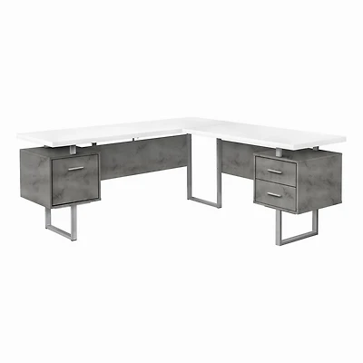 Monarch Specialties Bureau, Bureau À Domicile, Coin, Configuration Gauche, Droite, Tiroirs De Rangement, 70"l, Forme De L, Travail, Ordinateur Portable, Métal, Stratifié, Gris, Blanc, Contemporain, Mo