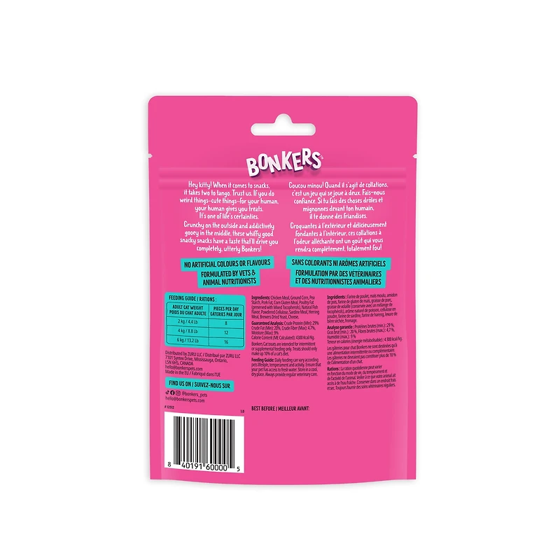 BONKERS Gâteries pour chat croquantes et moelleuses, saveur Friand de fruits de mer, 3 OZ 85g