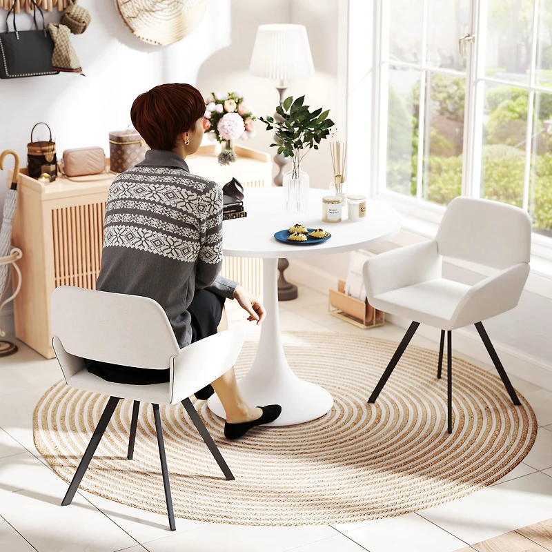 Ensemble de 2 chaises d'appoint pivotantes modernes Homy Casa avec accoudoirs et dossier ouvert, assise rembourrée, tissu beige