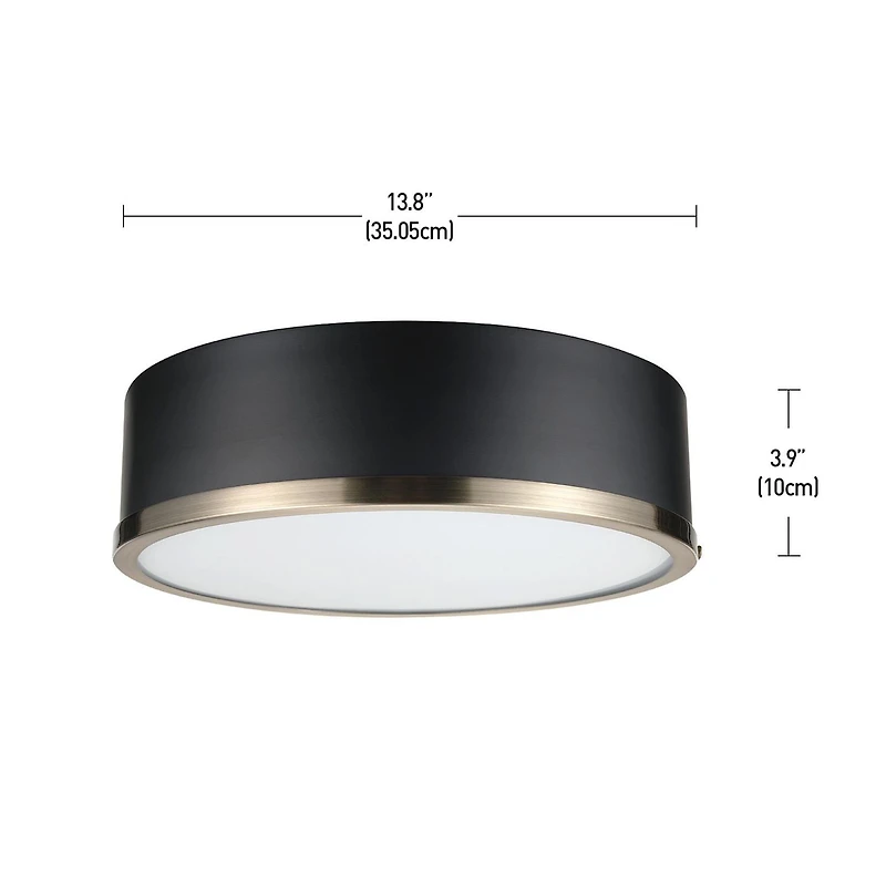 Globe Electric Selina 2-Light Metal Flush Mount Ceiling Light, Matte Black, Antique Brass Accents, Frosted Glass Shade, 60309
