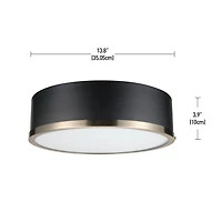 Globe Electric Selina 2-Light Metal Flush Mount Ceiling Light, Matte Black, Antique Brass Accents, Frosted Glass Shade, 60309