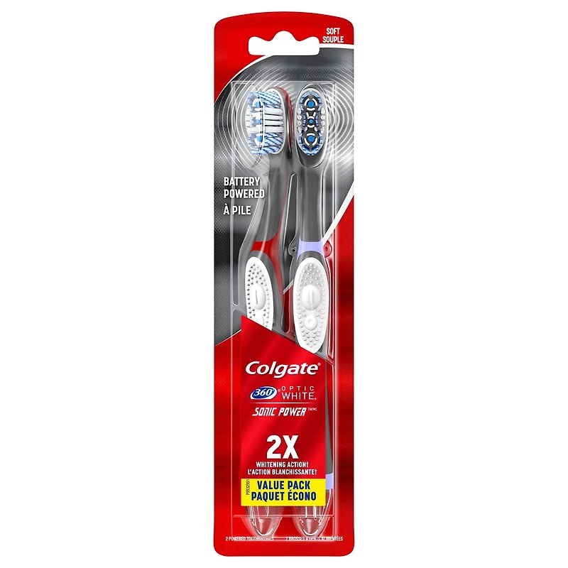 Brosse à dents vibrante alimentée Colgate 360° Optic White Sonic Power - paquet de 2 2 Brosse à dents