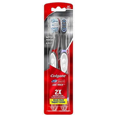 Brosse à dents vibrante alimentée Colgate 360° Optic White Sonic Power - paquet de 2 2 Brosse à dents