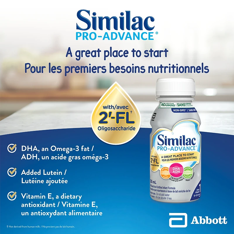 Similac Pro-Advance Étape 1, Notre Préparation La Plus Proche Du Lait Maternel Avec Du 2’-FL, Facile À Digérer, 0+ Mois, Prête À Servir, 16 x 235 mL prête à servir, 16 x 235 mL