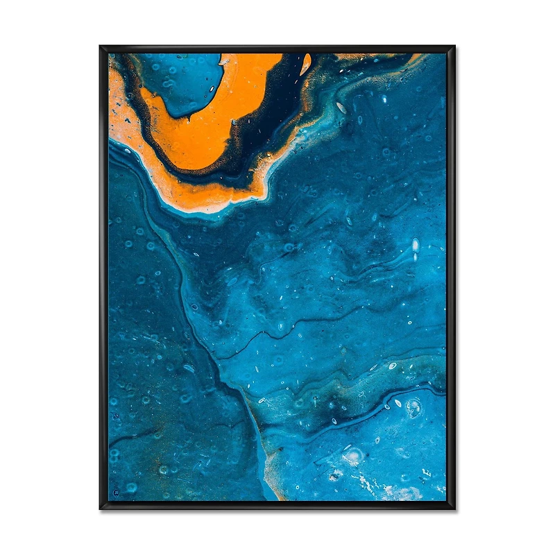 Designart Composition Abstraite En Marbre En Bleu Et Orange III ART MURAL À CADRE FLOTTÉ