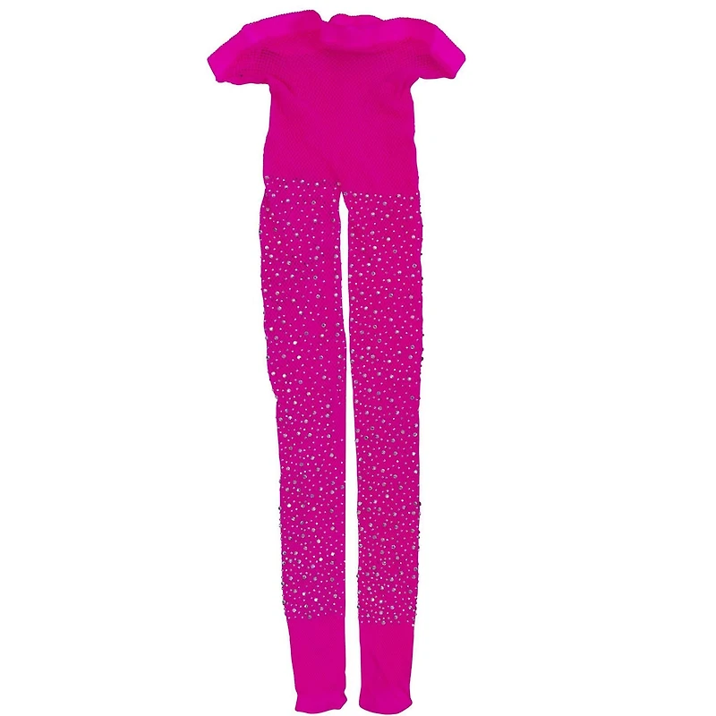 RHINESTONE FISHNET TIGHTS- HOT PINK