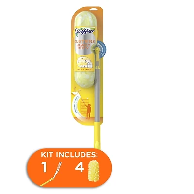 Swiffer Dusters Heavy Duty Super Extendable Handle Dusting Kit, 1 Handle, 4 Dusters