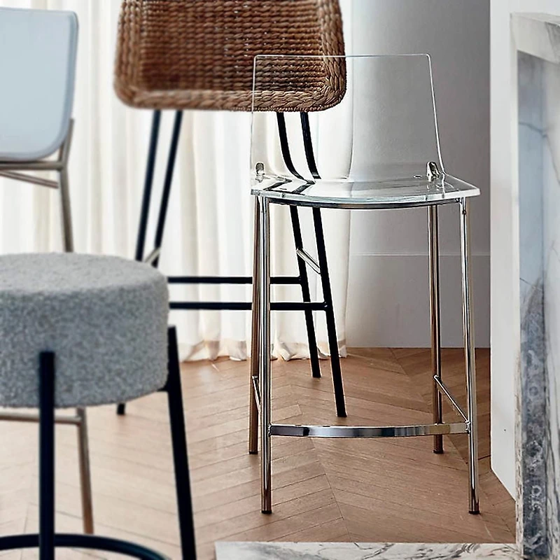 Tabouret de comptoir en acrylique transparent – Heavenly Collection, base argentée | Parfait pour un îlot de cuisine ou une salle à manger
