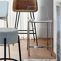 Tabouret de comptoir en acrylique transparent – Heavenly Collection, base argentée | Parfait pour un îlot de cuisine ou une salle à manger