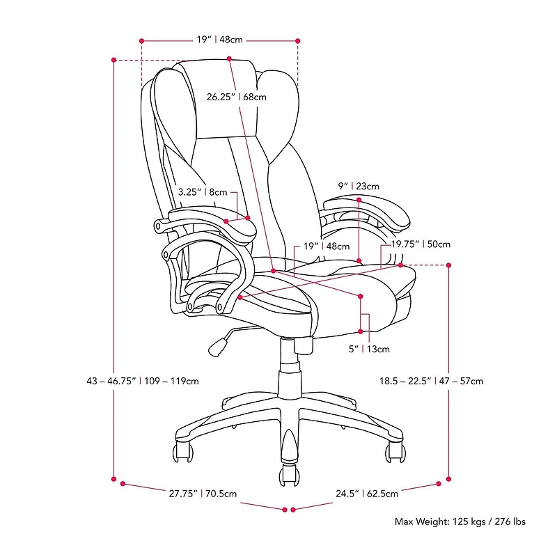 CorLiving Leon Faux Leather PU Fabric Upholstered Adjustable Height Lumbar Support Tilting Executive Office Chair