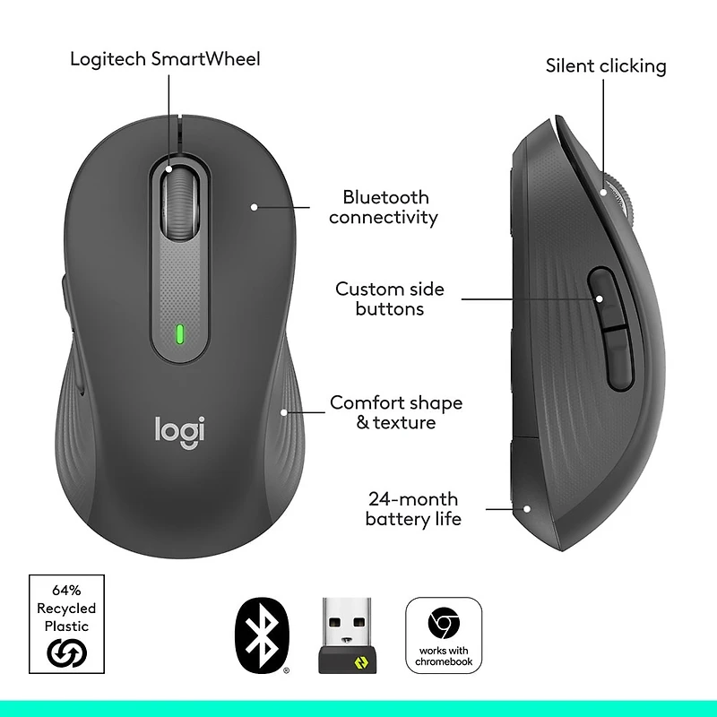 Logitech Signature M650 Souris Sans Fil - Pour Mains de Petites & Moyennes Tailles - Graphite