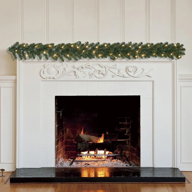 Holiday Time Madison 9' Pre-Lit Pine Christmas Garland - Green, 150 tips; incandescent lights