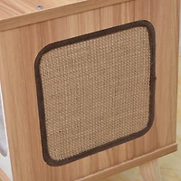 Vibrant Life Modern Laminated Wood Cat Condo with Sisal Scratching Pad, Beige, 16 Inch Vintage T.V. Style Wooden Condo with Toys & Scratcher
