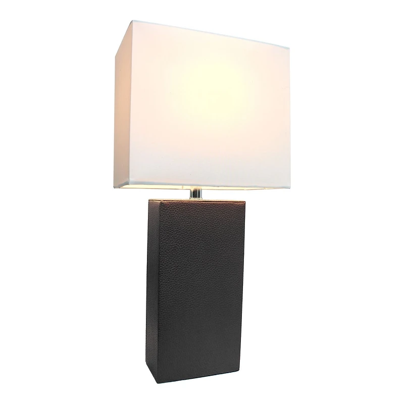 Conceptions Elégantes Lampe de table moderne en cuir avec abat-jour en tissu blanc