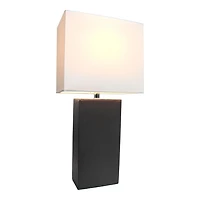 Conceptions Elégantes Lampe de table moderne en cuir avec abat-jour en tissu blanc